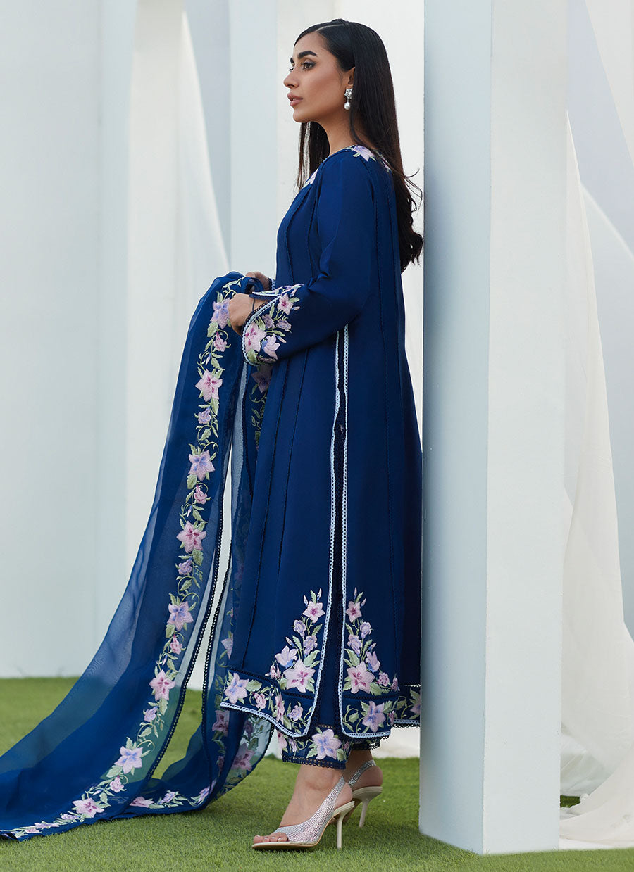 Han Navy Embroidered Shirt and Dupatta