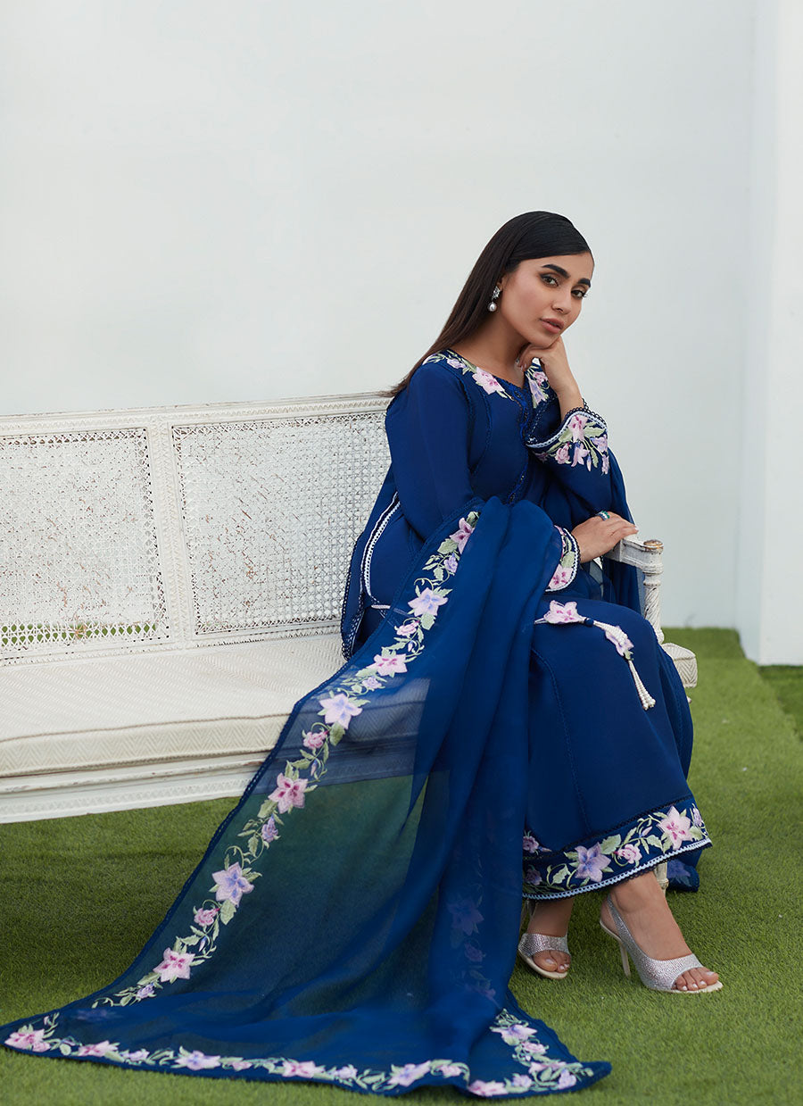 Han Navy Embroidered Shirt and Dupatta