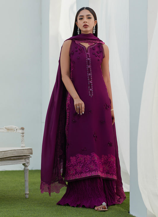 Amiah Aubergine Silk Embroidered Shirt and Dupatta