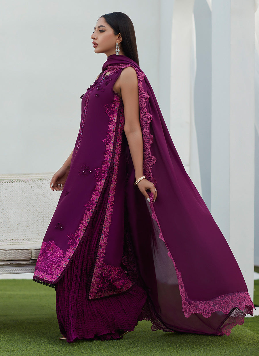 Amiah Aubergine Silk Embroidered Shirt and Dupatta