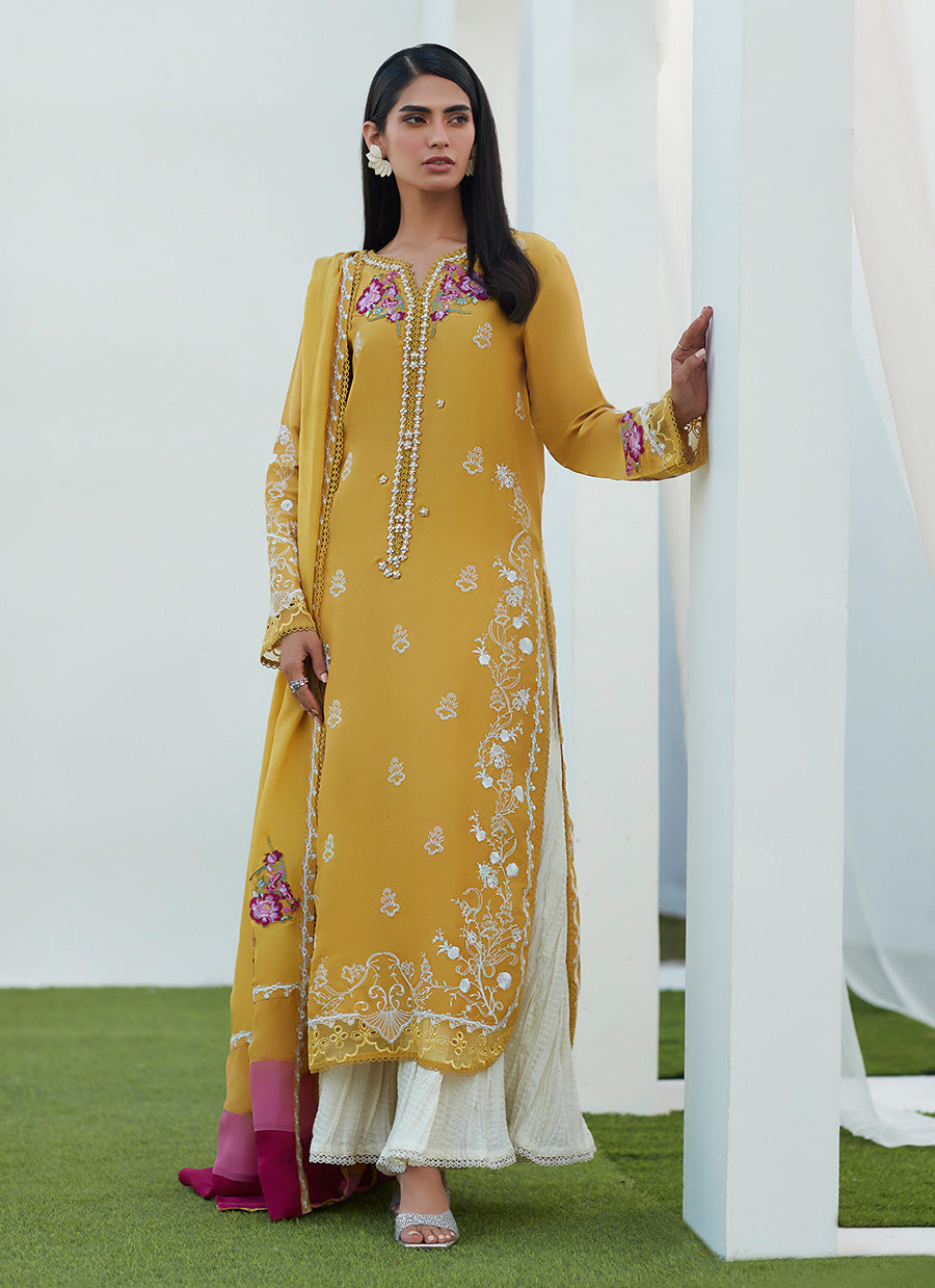 Tinsley Kiwi Embroidered Silk Shirt and Dupatta