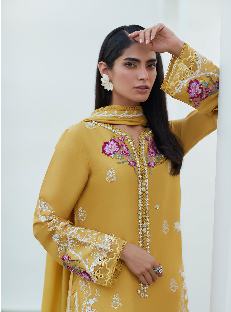 Tinsley Kiwi Embroidered Silk Shirt and Dupatta