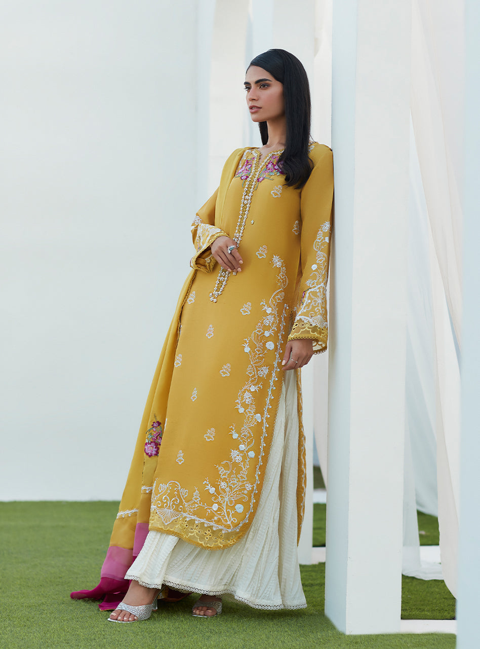 Tinsley Kiwi Embroidered Silk Shirt and Dupatta