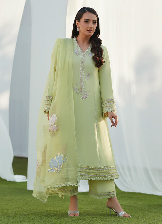 Uma Mint Embellished Shirt and Dupatta