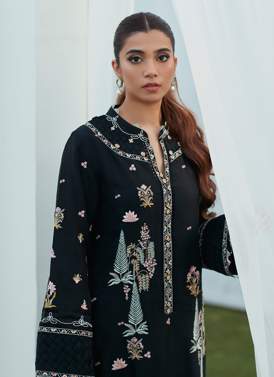 Petra Black Embroidered Shirt and Dupatta