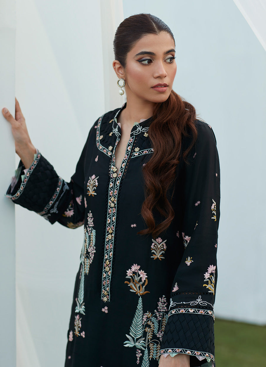 Petra Black Embroidered Shirt and Dupatta