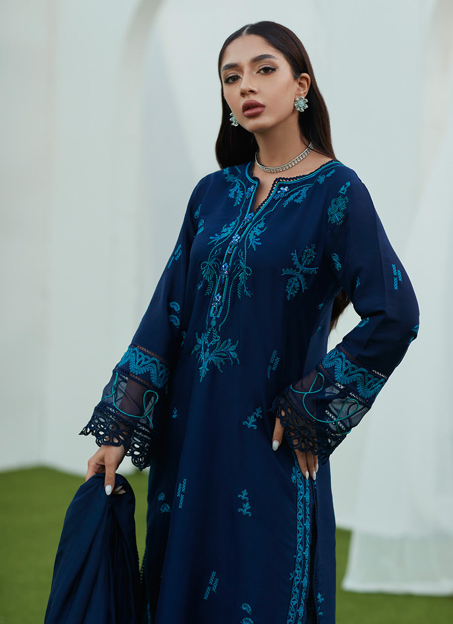 Ada Navy Silk Embroidered Shirt