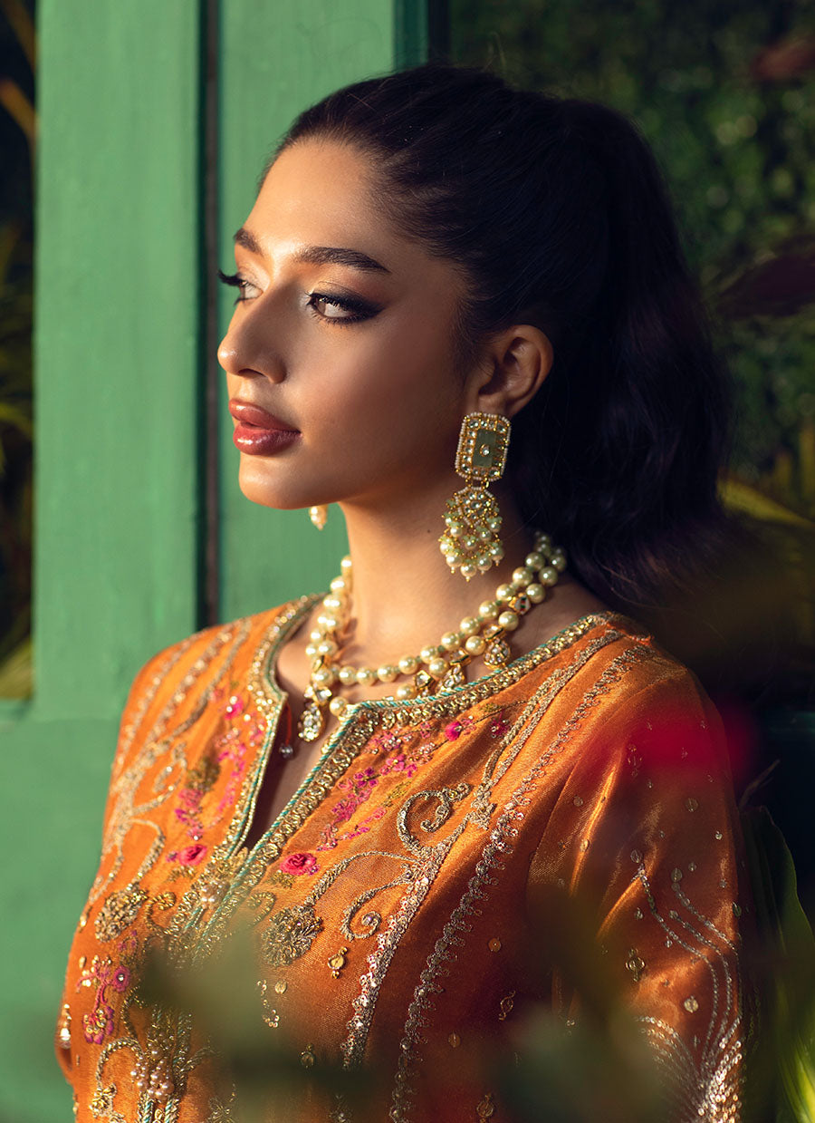 Bahar Burnt Orange Kurta With Pure Tissue Ombre Dupatta