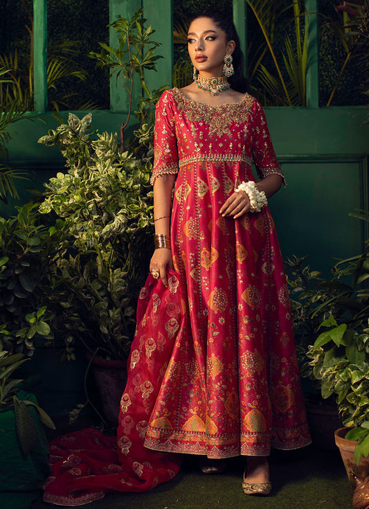 Rana Scarlett Kalidar With Pure Organza Baali Embroidered Dupatta