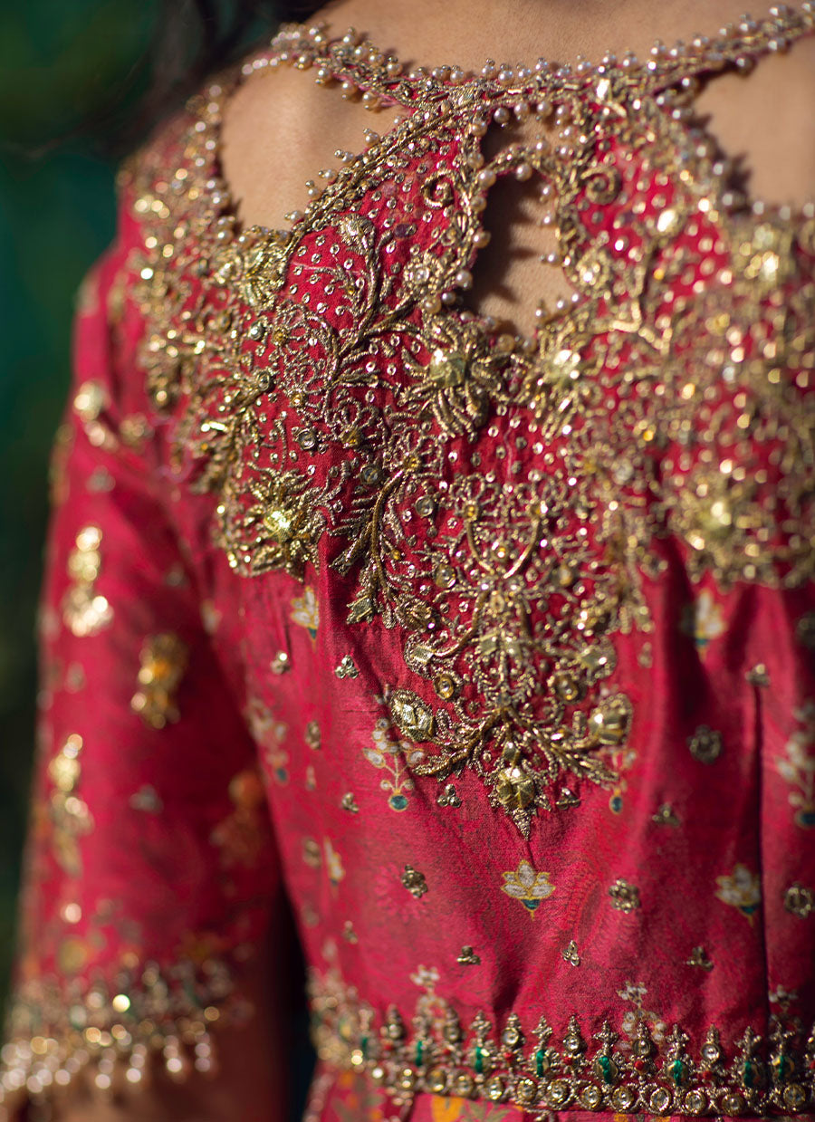 Rana Scarlett Kalidar With Pure Organza Baali Embroidered Dupatta