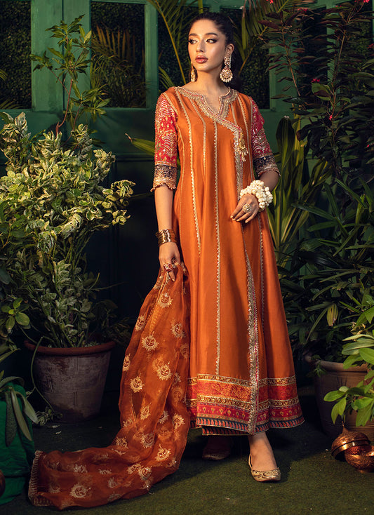 Shohreh Rust Kalidaar With Organza Baali Embroidered Sequence Dupatta