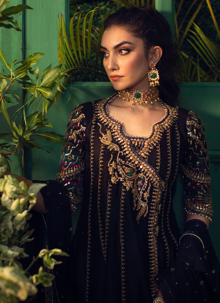 Veera Black Kalidaar Angarkha With Sequence Dupatta