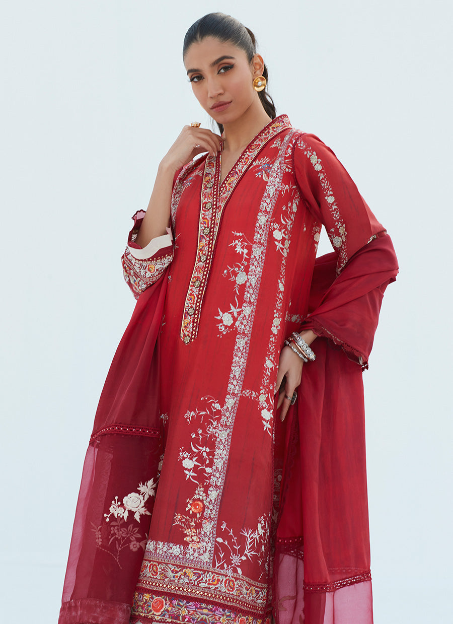 Rie Crimson Shirt And Dupatta