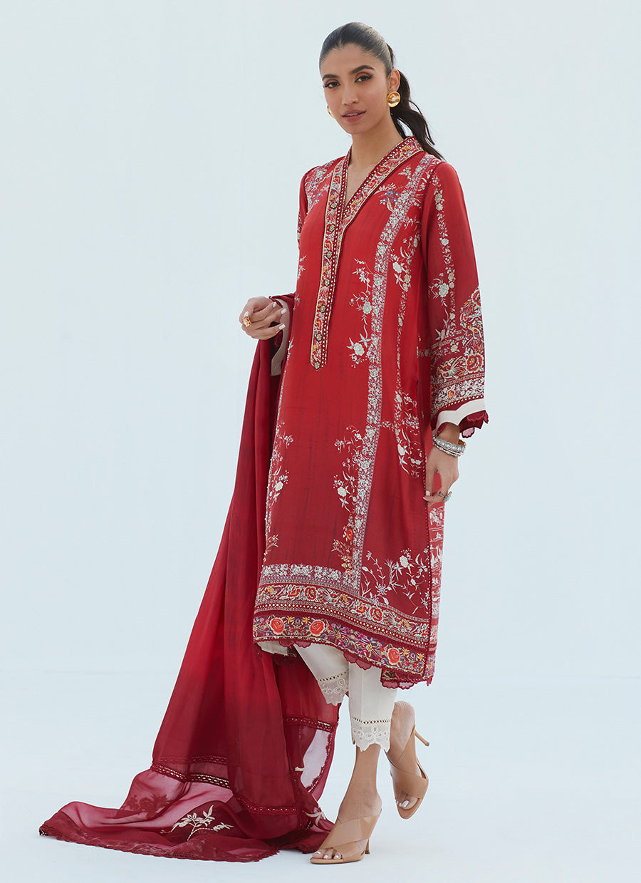 Rie Crimson Shirt And Dupatta