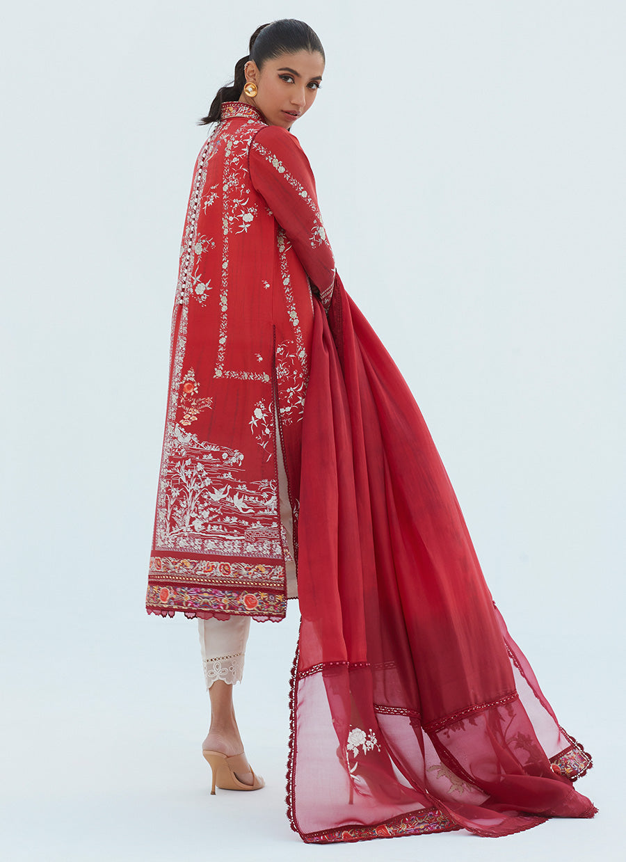 Rie Crimson Shirt And Dupatta