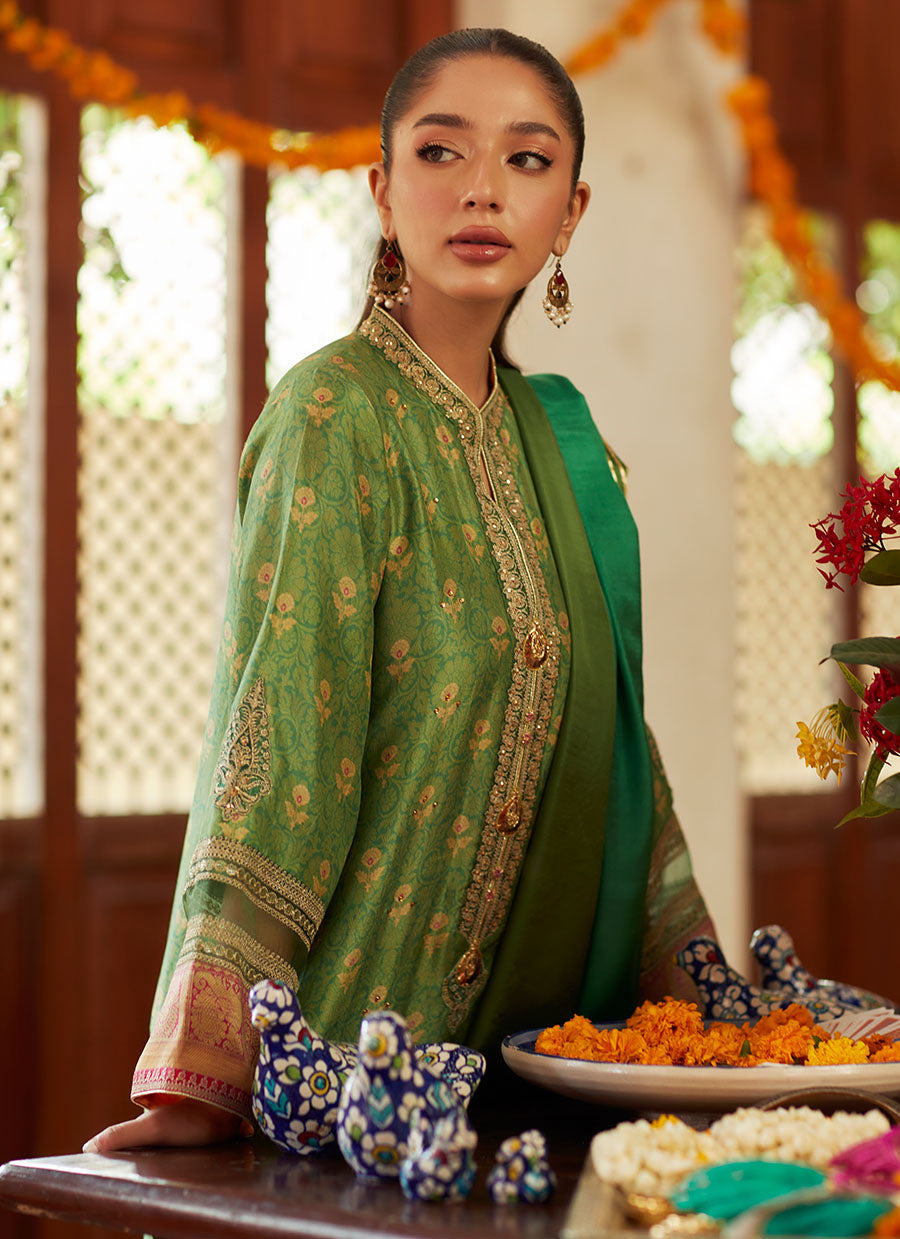 Rina Green Shirt and Dupatta