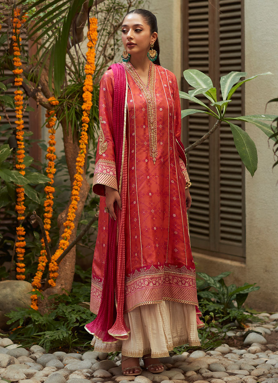 Jonie Tangerine Kurta and Dupatta