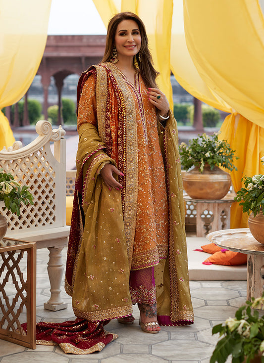 Reema Mayun Orange Kurta Izaar Dupatta