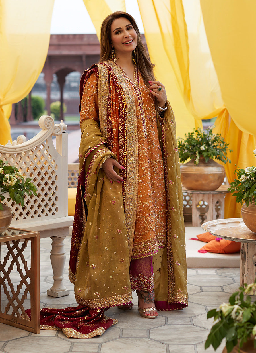 Reema Mayun Orange Kurta Izaar Dupatta