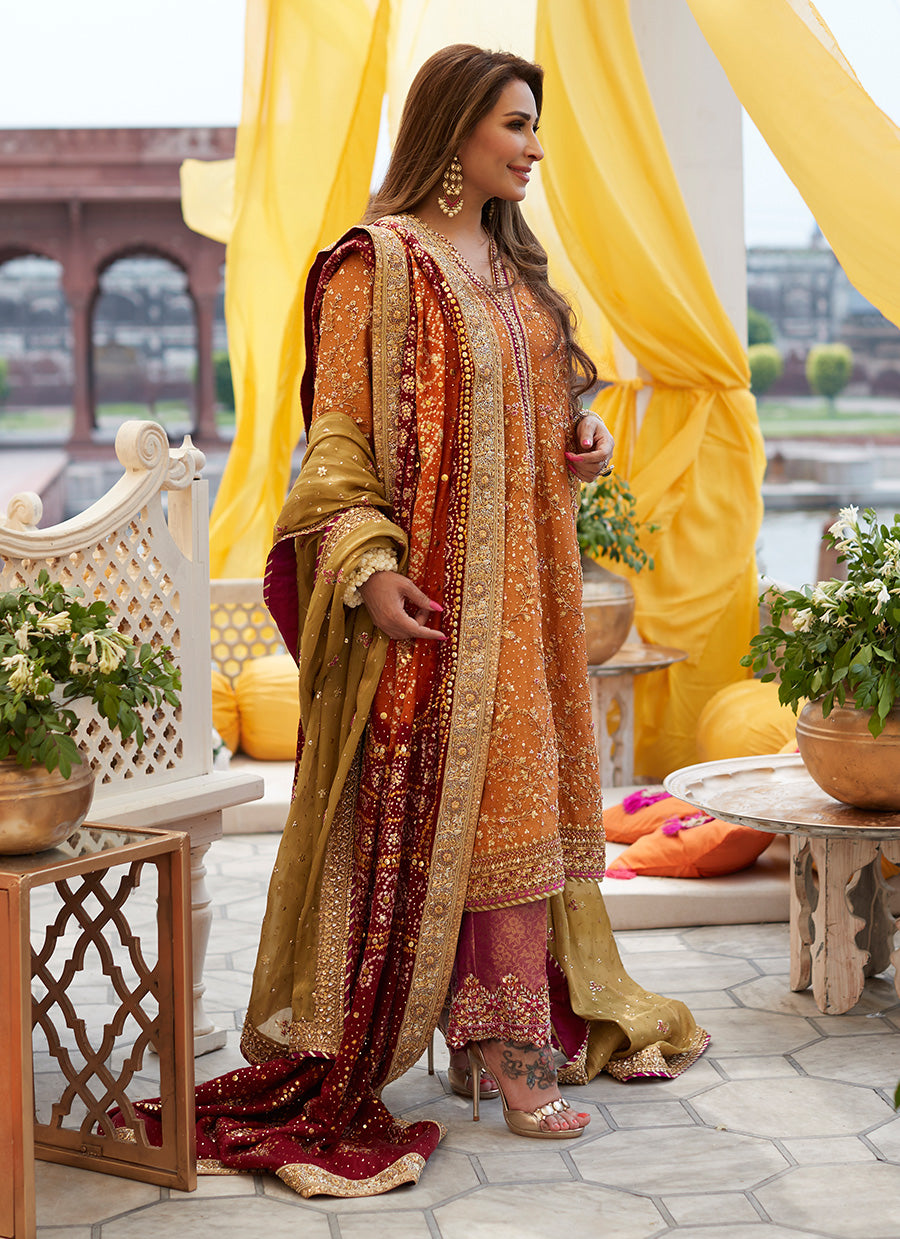 Reema Mayun Orange Kurta Izaar Dupatta