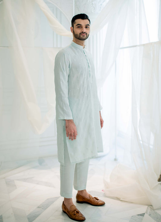 Ice Blue Silk Kurta