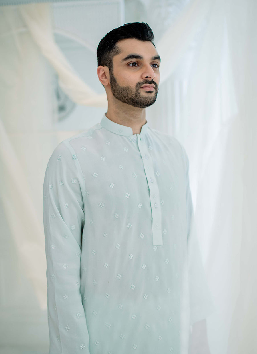 Ice Blue Silk Kurta