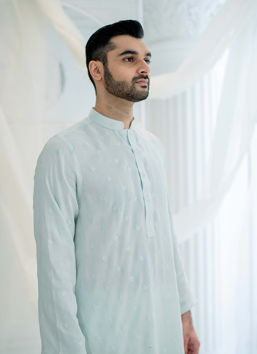 Ice Blue Silk Kurta