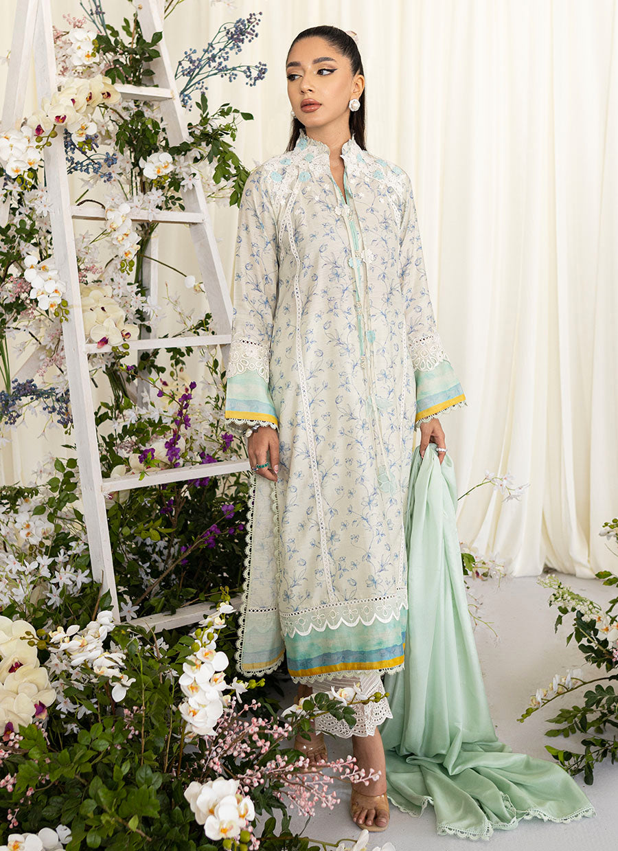 Tessie Aqua Blooms Shirt And Dupatta