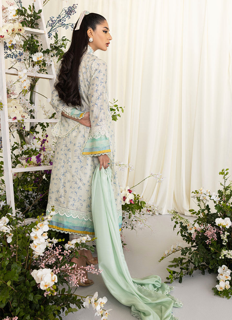 Tessie Aqua Blooms Shirt And Dupatta